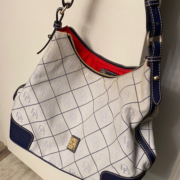 Dooney & Bourke Handbags - Dooney & Bourke Red Lined Navy and Cream Shoulder Bag